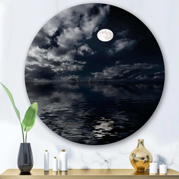 Full Moon In Cloudy Night Sky IV - Landscape Circle Metal Wall Decor